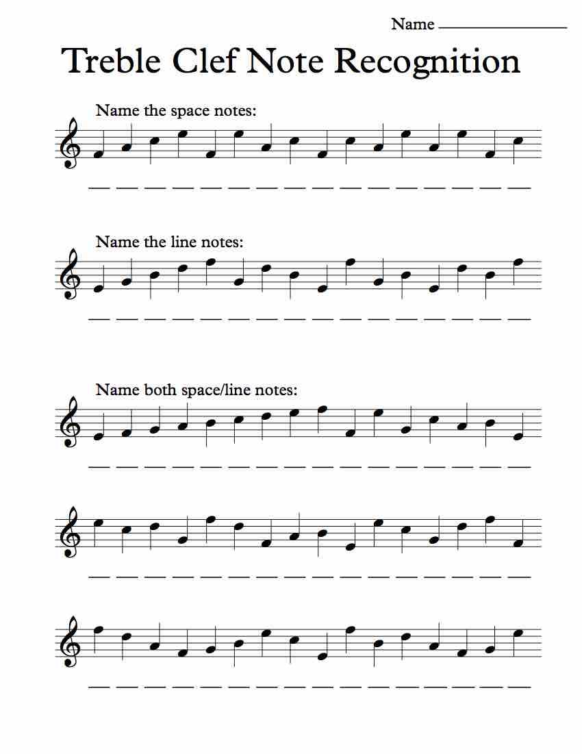 Treble Clef Note Recognition â Worksheet